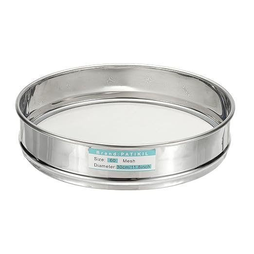 PATIKIL 60 Mesh(0.3mm) Lab Sieve, 11.8"(30cm) Diameter Sifting Screen 304 Stainless Steel Wire Cloth Fine Mesh Sieve for Industrial Laboratory Home Soil Sifter Dry Sift Screens Hash
