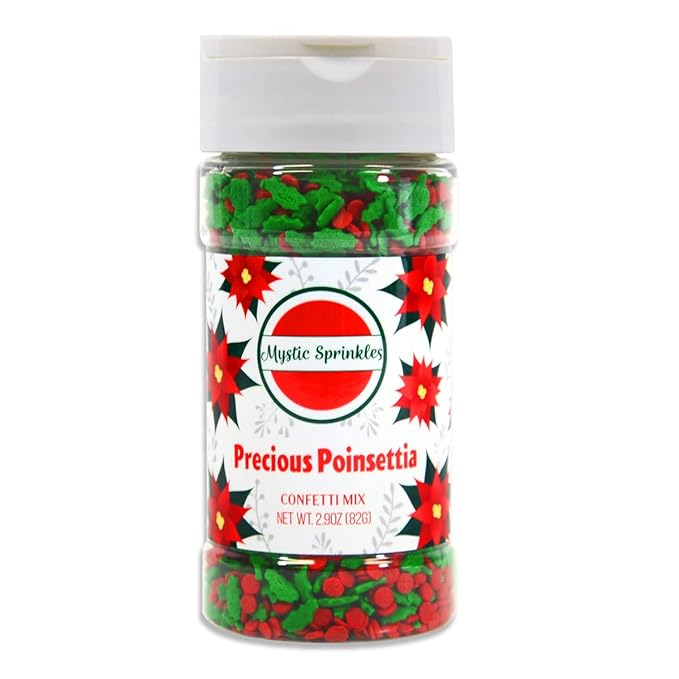 Mystic Sprinkles Christmas Holiday Sprinkle Mixes (Precious Poinsettia Confetti Mix 2.9oz)