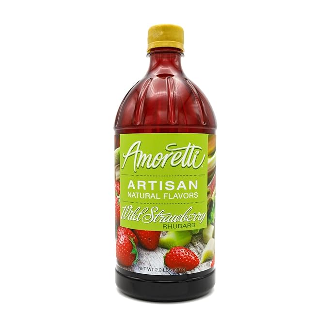 Amoretti - Natural Wild Strawberry Rhubarb Artisan Flavor Paste, 8 oz, Perfect For Ice Cream, Beverages, Cakes, and more, Preservative Free, Vegan, Gluten Free, No Artificial Sweeteners, Concentrated