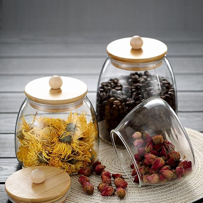 Glass Canister with Lid Glass Jar with Airtight Bamboo Lid 20 OZ Apothecary Jar 600ml (G-M)