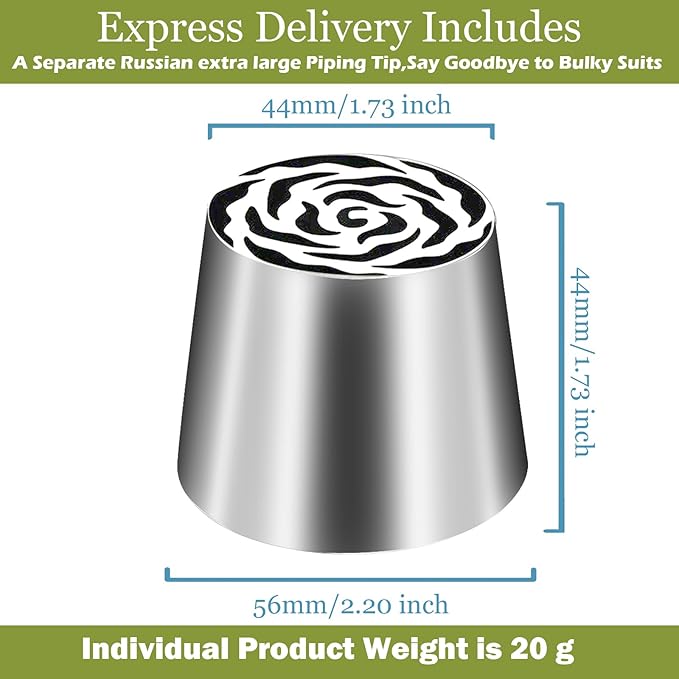 FANTEXY Extra Large Russian Piping Tip Food Grade Seamless Design Stainless Steel Rose Floral Nozzle for Cake Decorating, Frosting,Dishwasher Safe, SL48