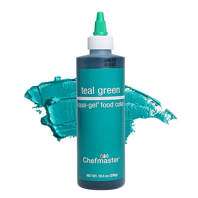 Chefmaster Teal Green Liqua-Gel Food Coloring | Vibrant Color | Professional-Grade Dye for Icing, Frosting, Fondant | Baking & Decorating | Fade-Resistant | Easy-to-Use | Made in USA | 10.5 oz