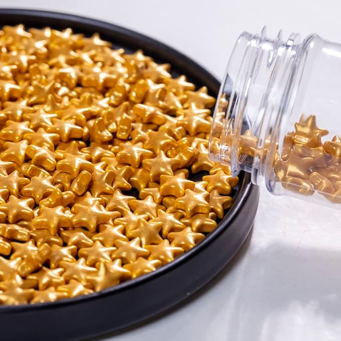 Gold Star Sprinkles,Cake Sprinkles,Cookie Sprinkles,Sugar Pearl, Edible Candy Pearls 7mm 130g 4.6OZ for Cake Cupcake Decorationg (GoldStar)