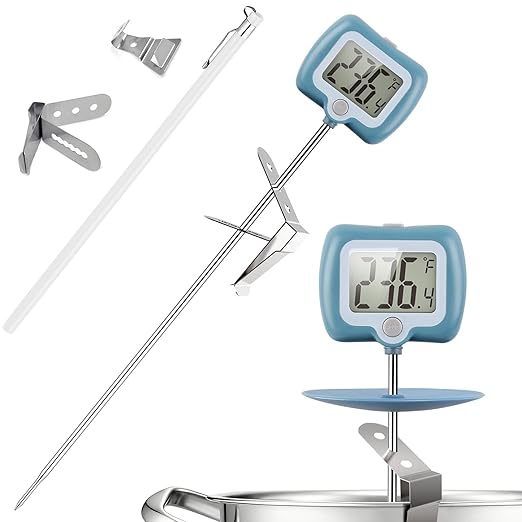 Digital Candy Thermometer with Adjustable Display, 304 Stainless Steel Probe, -58°F~572°F, Includes 2 Pot Clips & Heat-Insulating Pad for Sugar Syrup, Jam, Chocolate, Frying Oil (Blue)
