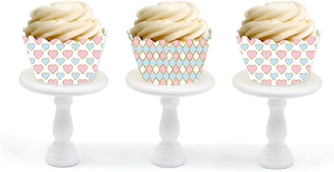 Andaz Press Party Cupcake Wrapper Decorations, Pink and Baby Blue Hearts Harlequin, 24-Pack, Theme Colored Bulk Cake Supplies, Gender Reveal Baby Shower 1st Birthday