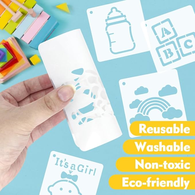 50 PCS Baby Painting Stencils Reusable Baby Stencils for Painting on Wood Rocks Canvas Fabric Glass Pottery 4x4 Inch