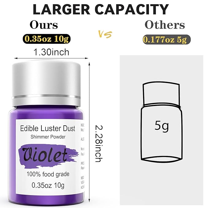 Purple Luster Dust Edible Glitter for Cakes Cocktails – 10g Colaele Edible Shimmering Dust for Chocolates, Metallic Food Coloring Powder for Cake Decorating Edible Glitter for Drinks, No Gluten,Vegan