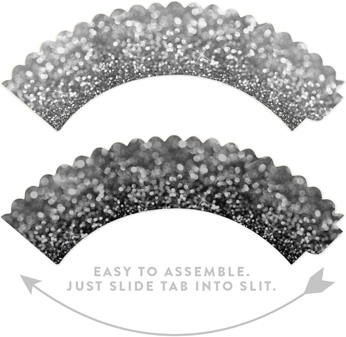 Andaz Press Party Cupcake Wrapper Decorations, Faux Black and Silver Glitter, 24-Pack, Theme Colored Bulk Cake Supplies