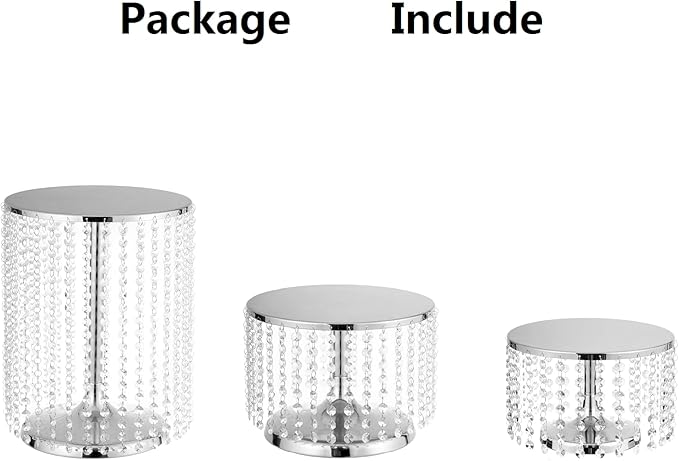 LANLONG Silver Metal Cake Stand for Set of 3, 12in Round Wedding Cupcake Holder for Table, Dessert Cupcake Pedestal Display Plate for Party Wedding Anniversary Baby Shower