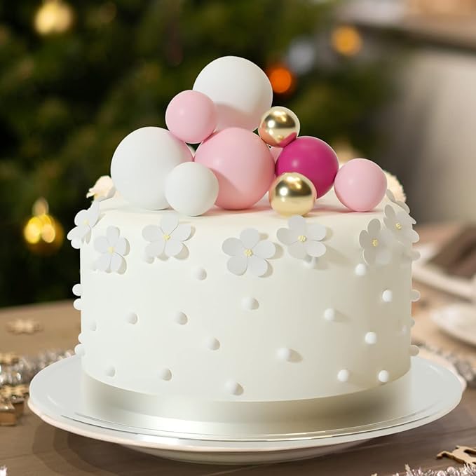 ASTARON 32 Pcs Ball Cake Topper Decorations Mini Balloons Cake Topper Sticks Foam Balls Cake Picks Cake Topper Balls Cake Decorations for Wedding Party Birthday Cake Decorating (Pink Gold)