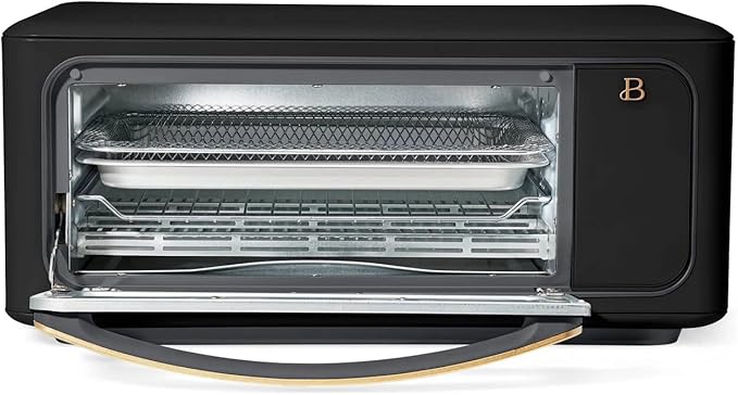 Beautiful Infrared Air Fryer Toaster Oven Combo - 10-in-1 Countertop Convection Oven with Air Fry, Bake, Pizza, Toast & Dehydrate Functions - 1800W Stainless Steel Kitchen Appliance (Black Sesame)