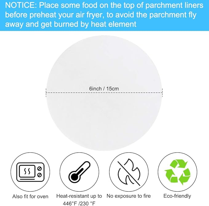 Parchment Paper Rounds, Set of 200, Non Stick 6 Inch Baking Parchment Paper/Parchment Baking Circles for Springform Pan, Tortilla Press and so on(4.5/5.5/7/8/9/10/12inch Available)