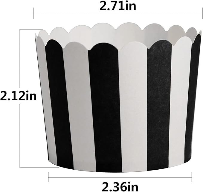 50 Pack Muffin Liners Baking Paper Cups Black and White Stripes Cupcake Liners Elegent Muffins Baking Cups Cupcake Wrappers for Birthday Parties, Weddings, Bottom Dia 2.36 Inch