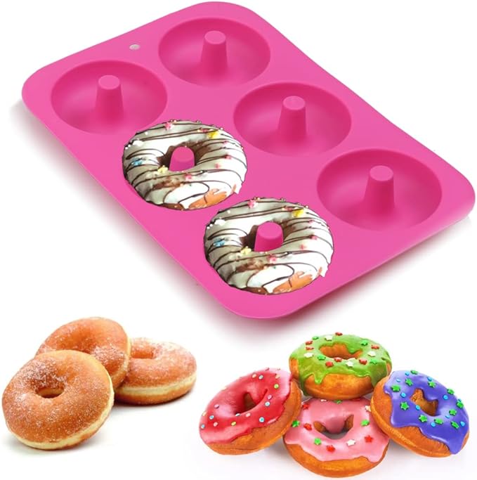 homEdge Silicone Donut Molds, 2-Pack of Non-Stick Food Grade Silicone Pans for Doughnut Baking – Green and Pink