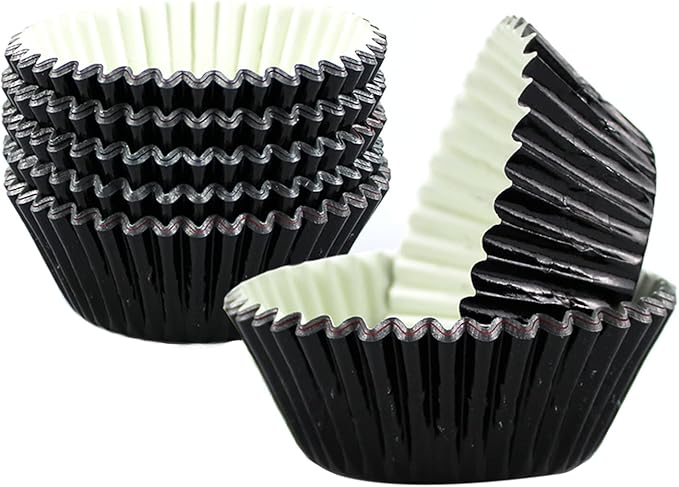 Cupcake Liners Black,GOLF Standard Size Black Foil Cupcake Liners Wrappers Metallic Baking Cups,Muffin Paper Cases, 100 Pack