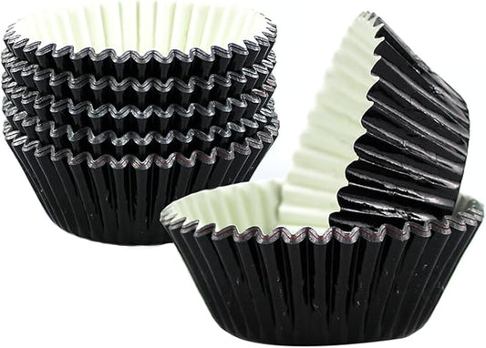 Cupcake Liners Black,GOLF Standard Size Black Foil Cupcake Liners Wrappers Metallic Baking Cups,Muffin Paper Cases, 100 Pack