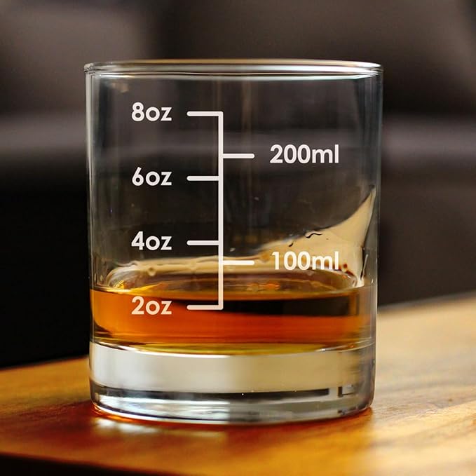Custom Cocktail Measuring Cup - Personalized Whiskey Rocks Glass - Engraved Measurement Lines for Bartender & Portion Control - Ounces and Metric - 10.25 oz Glasses