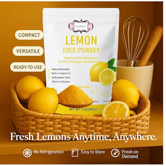 Confect Lemon Juice Powder | Pure & Natural Fruit Powder for Smoothies, Baking, Beverages, Juices, Tea & DIY Recipes | Vegan, Gluten-Free, No Added Sugar – 10 OZ