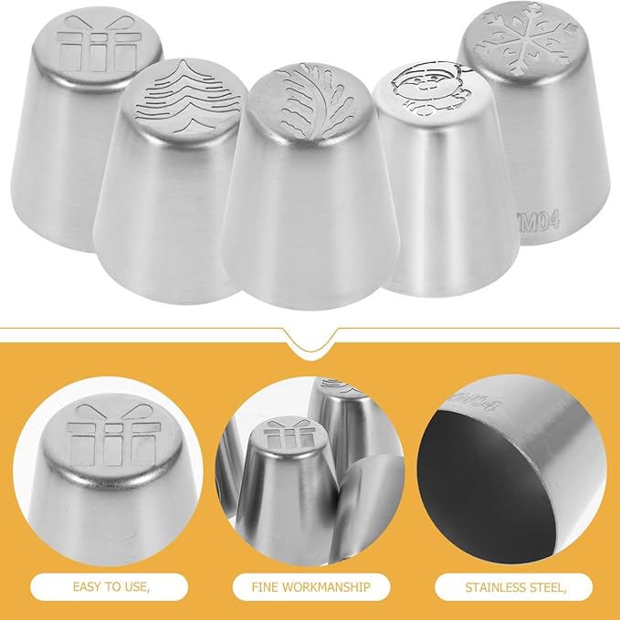 5pcs Christmas Piping Bags and Tips Set， frosting Tips Cake Decorating Kit， baking Supplies for Cookie Cupcake Baking Confectionery Tool for Home Kitchen