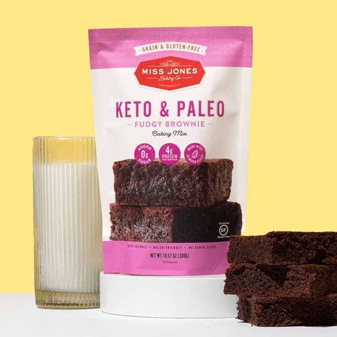 Miss Jones Baking Brownie Mix - Almond Flour, Gluten Free, Low Carb, No Sugar Added, Naturally Sweetened Desserts & Treats - Keto, Diabetic, Atkins, WW, and Paleo Friendly (Pack of 1)