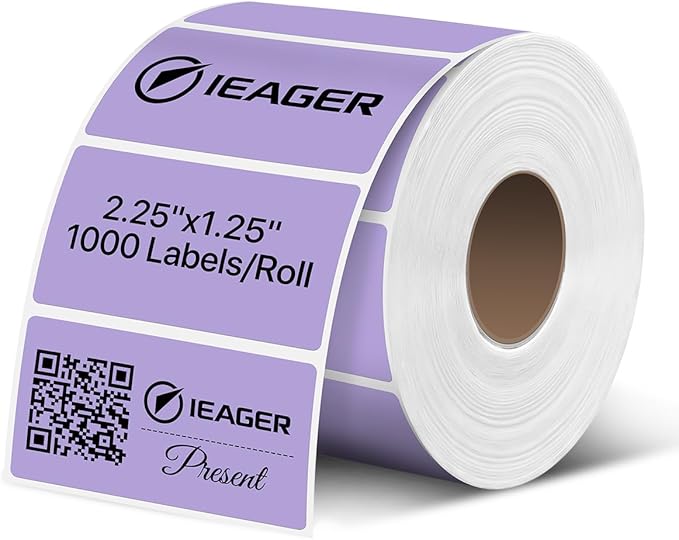 iEager 2.25x1.25 Inch Thermal Labels, Purple Durable Thermal Printer Stickers, Self-Adhesive Rectangle Shipping Label Printer Sticker for Barcode, Name, Address, 1000 Labels/Roll