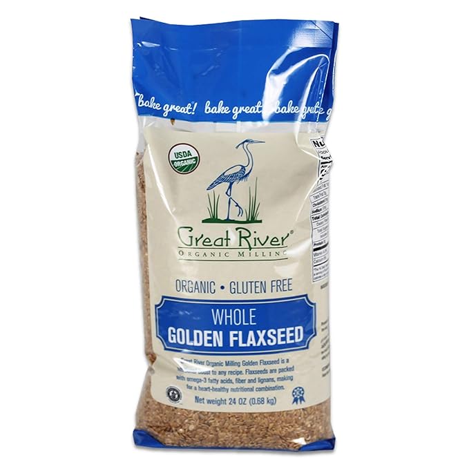 Great River Organic Milling Organic Golden Flaxseed | Whole Flax Seeds for Baking, Blending, Smoothies & Vegan Recipes | Non-GMO, USDA Organic, Kosher, Gluten-Free | 24 Ounce (Pack of 4)