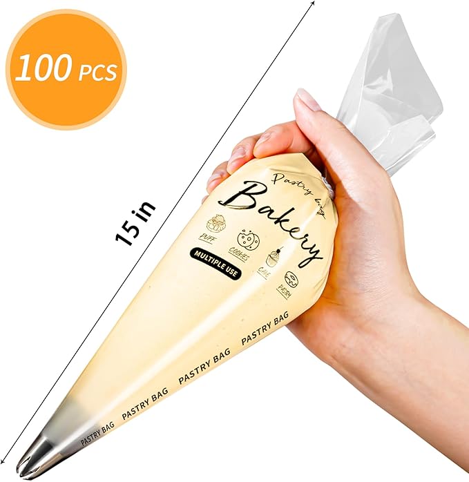 100 Pcs Disposable Piping bags, Anti Burst Pastry Bag - Thickened Pastry Bags, Tipless Piping bags For Royal Icing, Ideal for Cakes And Cookies Decoration (15 Inch)