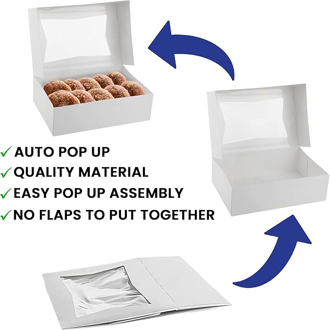 MT Products Cupcake Boxes 8" x 5.75" x 2.5" - Auto Pop-Up Bakery Boxes with Window (Pack of 25) - Made in the USA