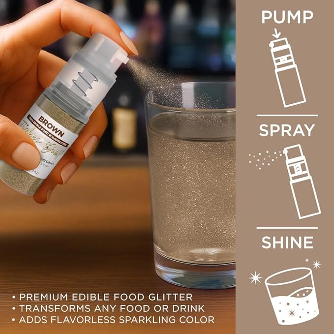 Bakell - Brown Tinker Dust (4g, 1x Mini Spray Pump) Edible Glitter for Food, Desserts, and Beverages!
