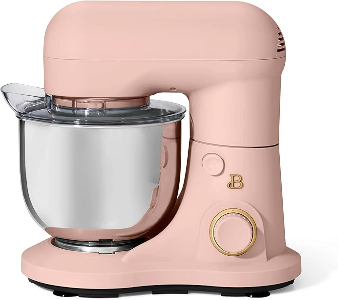 Beautiful 3.5 Qt Tilt-Head Stand Mixer | 12-Speed 300 W Motor | Stainless Bowl Beater, Dough Hook & Whisk by Drew Barrymore (Rose)