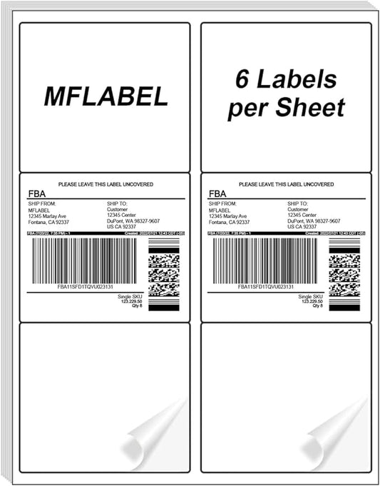 MFLABEL 3-1/3" x 4" Shipping Address Sticker, FBA Labels, 6-UP Sticker Label, White Shipping Label, Easy to Peel, Address Paper for Laser/Ink Jet Printer, 6 Per Page (30000 Labels, 5000 Sheets)