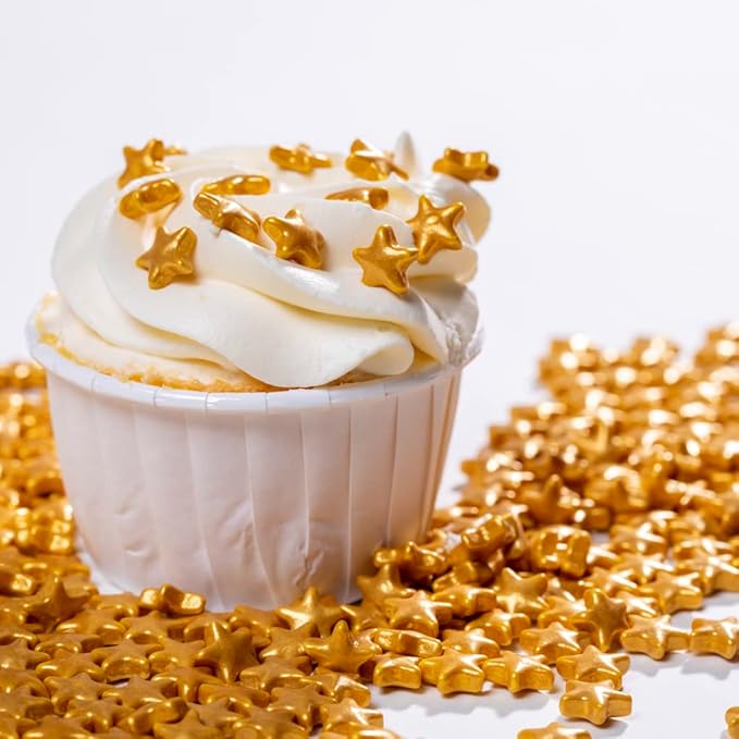 Gold Star Sprinkles,Cake Sprinkles,Cookie Sprinkles,Sugar Pearl, Edible Candy Pearls 7mm 130g 4.6OZ for Cake Cupcake Decorationg (GoldStar)