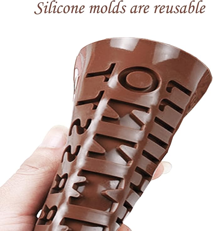 Silicone Letter Number Molds,Reusable Chocolate Molds with Happy Birthday Cake Decorating Symbols(Brown 2pcs)