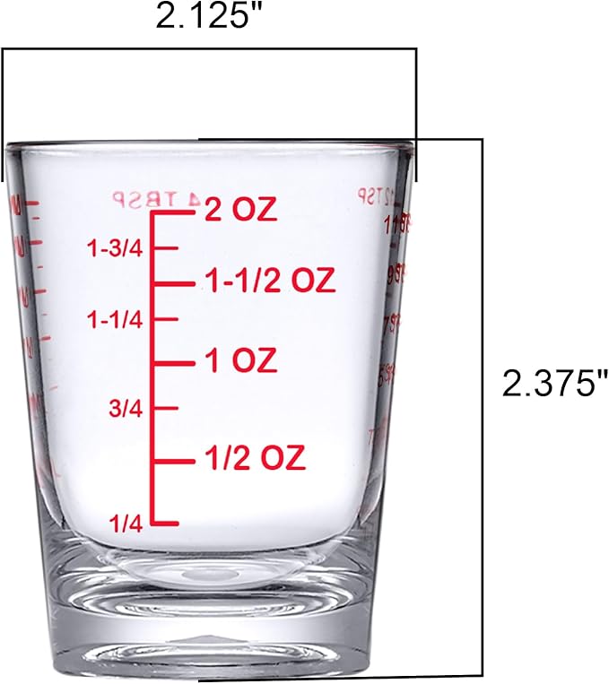 Amazing Abby - Melinda - 4-Pack Plastic Measuring Cups, 2-Ounce Unbreakable Shot Glasses, Food-Grade Measuring Jugs, Stackable and Dishwasher-Safe, Great for Espresso, Liquor, and More