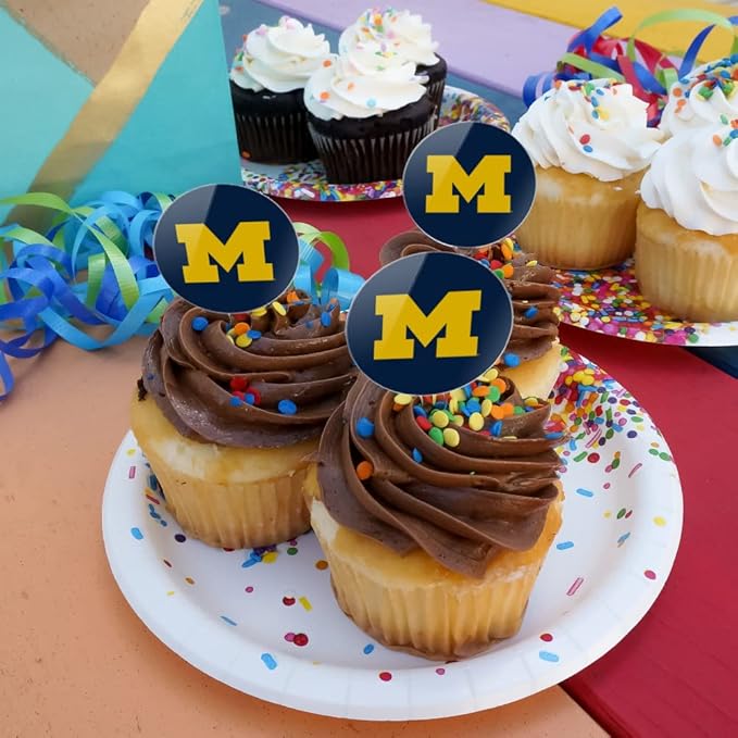 University of Michigan Primary Logo Cupcake Picks Toppers Decoration Set of 6