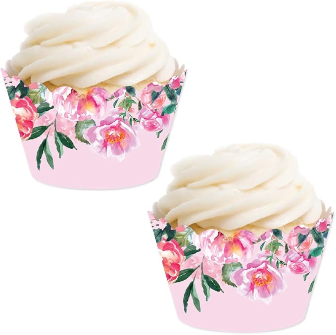 Andaz Press Party Cupcake Wrapper Decorations, Pink Roses and Peonies on Blush Pink, 24-Pack, For Girls 1st Birthday Baby Bridal Shower Tea Party Themed Decorations