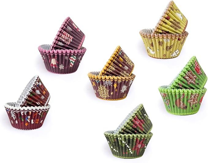 qiqee Christmas Cupcake Liners Muffin Liners for Graduation 300-Count 6 Original Design Christmas Gingerbread Man No Smell, Food Grade Baking Cups Paper(Small Size)
