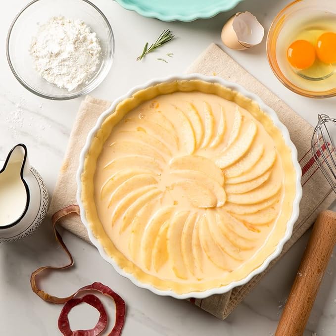 Sweejar Ceramic Pie Pan, 9.5 Inch Round, Wavelet Fringe Pie Dish, Non-Stick Baking Dish for Pumpkin, Apple and More