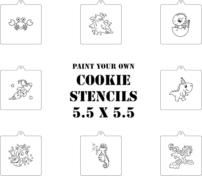 Cookie Cutter and Stencil Set Bundle Kit PYO Cookies Paint Your Own Diy Bakery Fondant Sugar Happy Birthday Wedding Baby Candle Kids Painting Coloring Pages Comb (PYO Set)