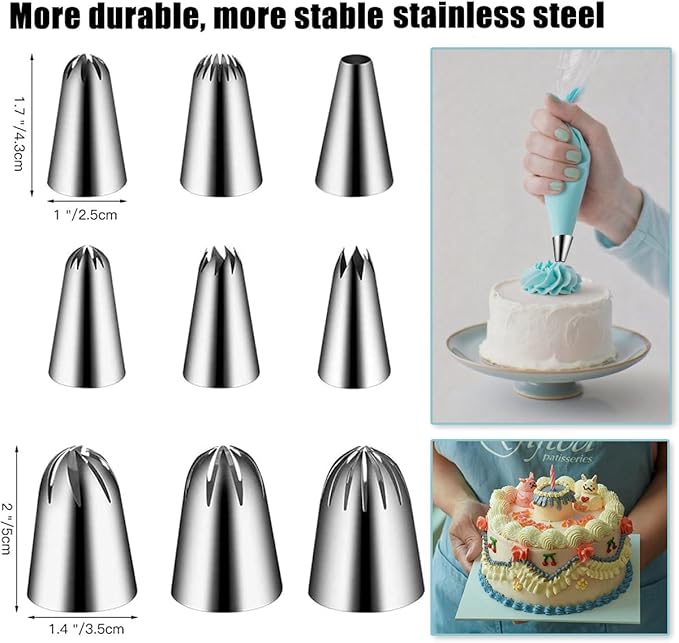 22PCS Icing Nozzles Set, Stainless Steel Piping Icing Nozzles, Cake Decorating Set, Reusable Silicone Piping Bag, Suitable for Cakes, Cupcakes, Cookies, Pastries (22)