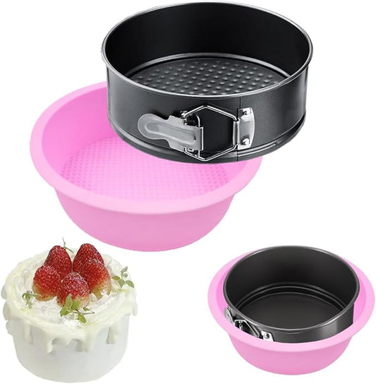 Springform Pan Set, Nonstick Cheesecake Pan with Removable Bottom, Leakproof Protector, 10 Parchment Paper Liners (4INCH ROUND)