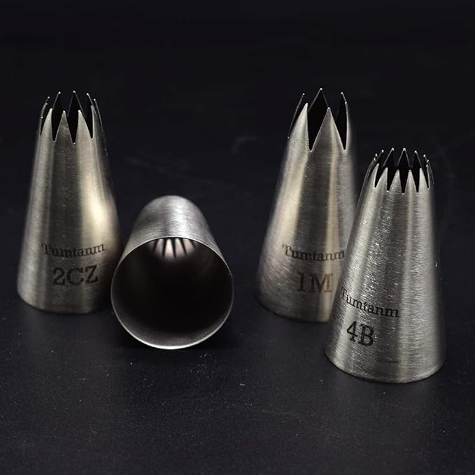 Large Piping Nozzles, 4Pcs #2CZ #D66#4B #1M Stainless Steel Seamless Icing Piping Nozzle Tip Set for Cupcakes and Baking