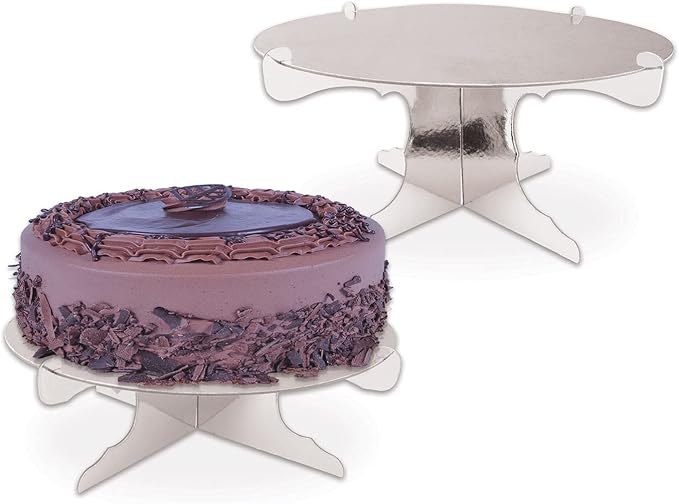 Beistle 2 Piece Durable Metallic Cake Stands For Weddings Anniversary Birthday Party Cupcake Holder Baby Shower Celebration Supplies, 4"-6" x 12.5", Silver