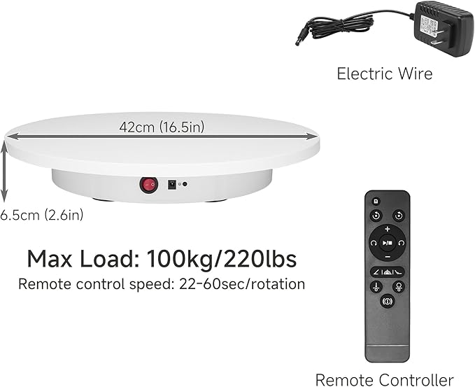 Large Rotating Display Stand 16.5'' Motorized Turntable Spinning Photography Turntable (White Wired)