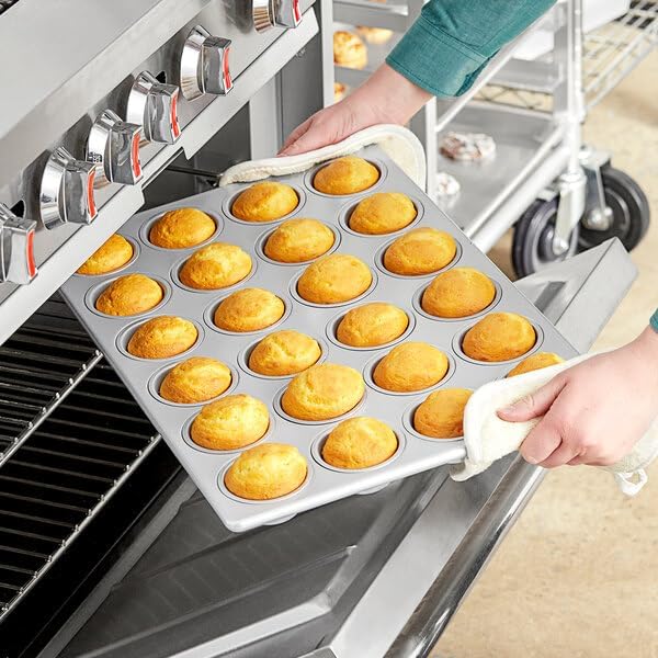 24-Cup Aluminized Steel Muffin Pan, Silver, 14 x 20 Inch, Silicone Glazed, Standard Size, 3.8 oz Capacity