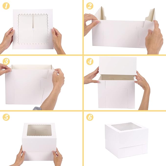 Moretoes 15 Sets Cake Boxes, 10x10x8 Inches Tall Bakery Boxes with Cake Boards, White Square Carrier with Window Cajas Pasteles for Cakes, Valentine's Day, Mother's Day