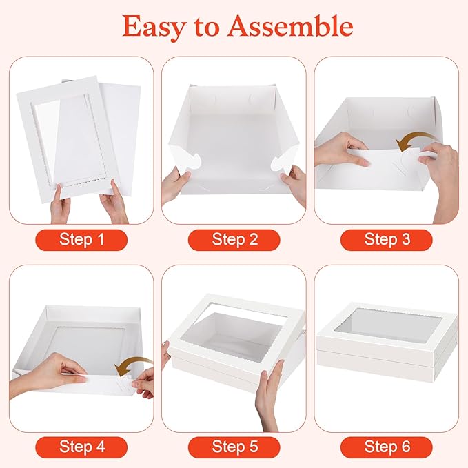 Sudaya 14x10x4 Cake Boxes with Boards, Rectangle Quarter Sheet Cake Boxes, 1/4 Sheet Bakery Box with Window, Disposable Carry Bakery Containers for Cookie, Donuts, Cupcakes, Pie, Wedding, Party