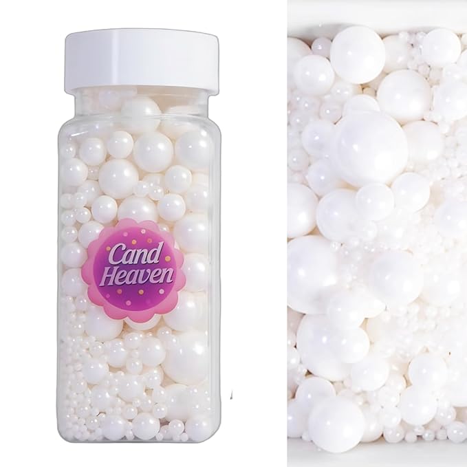 White Pearl Sprinkles and Edible Pearls, 120g (4.23oz), Cake Decorating Supplies, Shiny Cake Pearls for Cookies, Cupcakes, Cake Decorating