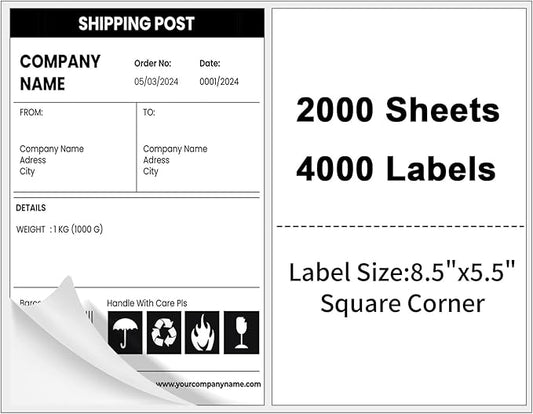 Half Sheet Shipping Labels,Self Adhesive Mailing Labels for Laser & Inkjet Printers,White 8.5x5.5 Half Page Label,2000 Sheets