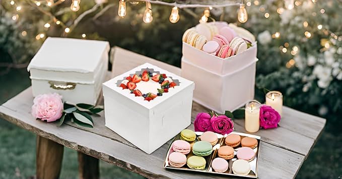 8pcs Cake Boxes 12 Inch,12x12x10in Tall Cake Boxes with Window,10in 12in White Bakery Boxes with Lids,Large Baking Boxes,Square Bakery Boxes for Multi-Layer Cakes